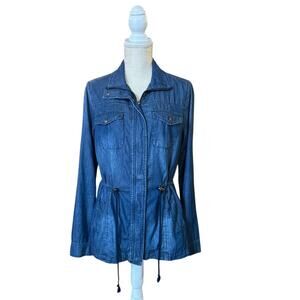 Ci Sono Adorak Jacket Drawstring Waist Blue Denim Cotton Tencel Pockets Sz Small
